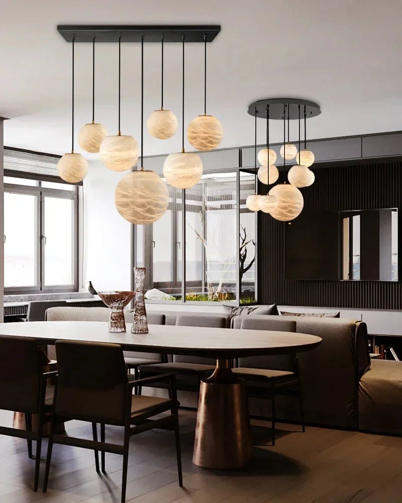 LightsStory Series Ethereal Chandelier | Cascading Alabaster Orbs Natural Translucent Alabaster, Natural Organic Veining for Dining Rooms and Kitchen Islands Modern Pendant lamp