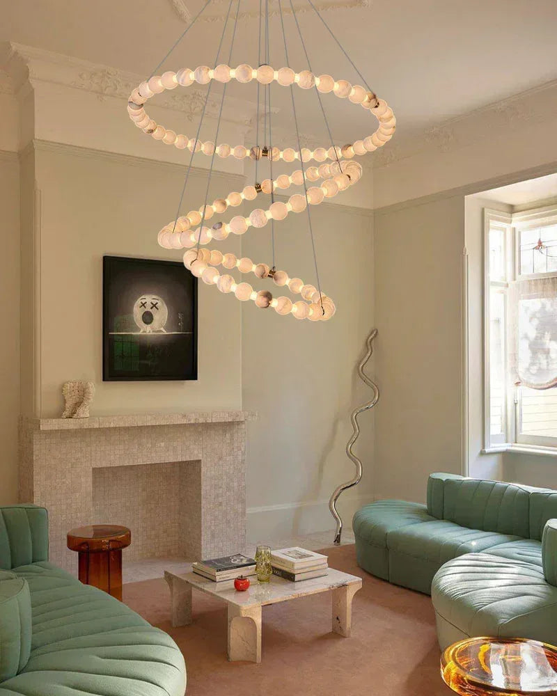 LightsStory Series Ethereal Chandelier | Circle Double Natural Spanish Alabaster, Gleaming metallic finish for Spacious lofts and cozy nooks Luxury Modern Chandelier