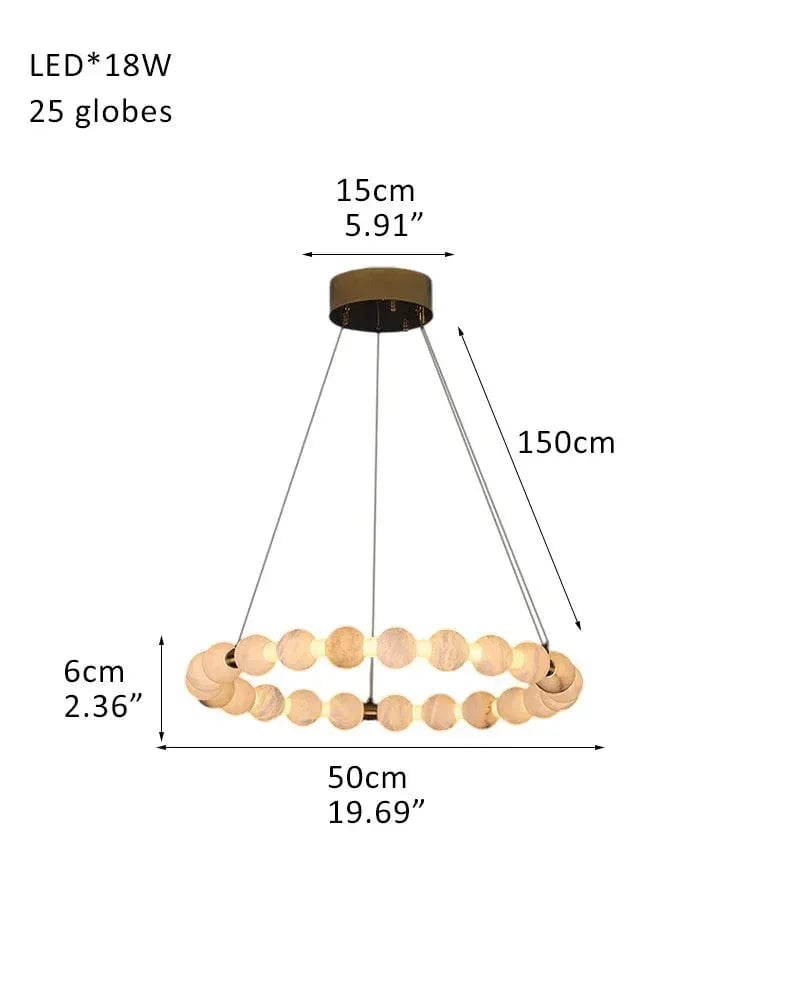 LightsStory Series Ethereal Chandelier | Circle Double Natural Spanish Alabaster, Gleaming metallic finish for Spacious lofts and cozy nooks 18 globes-L50*H6CM L20"*2" White + Gold Luxury Modern Chandelier