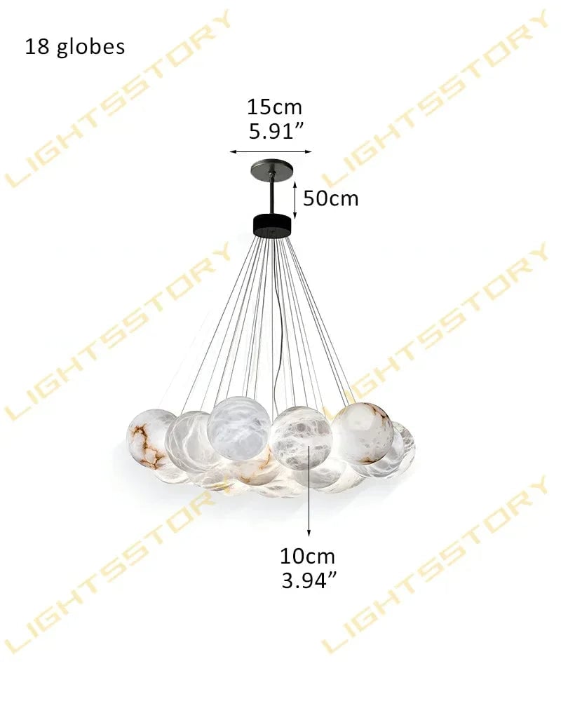 LightsStory Series Ethereal Chandelier | Cluster Globe Frosted Alabaster Globes with Marble-Finish Frame, Matte Marble-Finish for High Ceiling Entrances and Dining Spaces 18 light-D10cm D3.94" White + Black American Vintage chandelier lamp