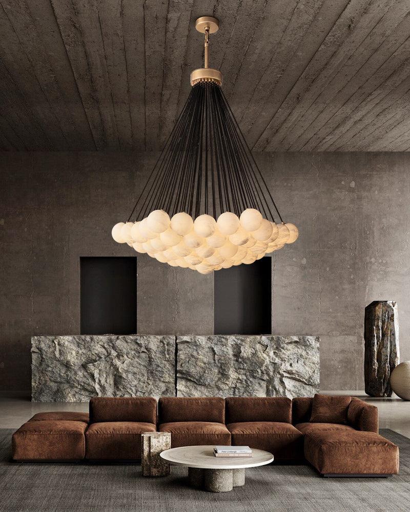 LightsStory Series Ethereal Chandelier | Cluster Globe Frosted Alabaster Globes with Marble-Finish Frame, Matte Marble-Finish for High Ceiling Entrances and Dining Spaces American Vintage chandelier lamp