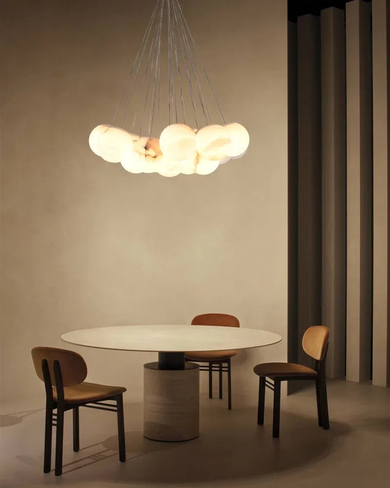 LightsStory Series Ethereal Chandelier | Cluster Globe Frosted Alabaster Globes with Marble-Finish Frame, Matte Marble-Finish for High Ceiling Entrances and Dining Spaces American Vintage chandelier lamp