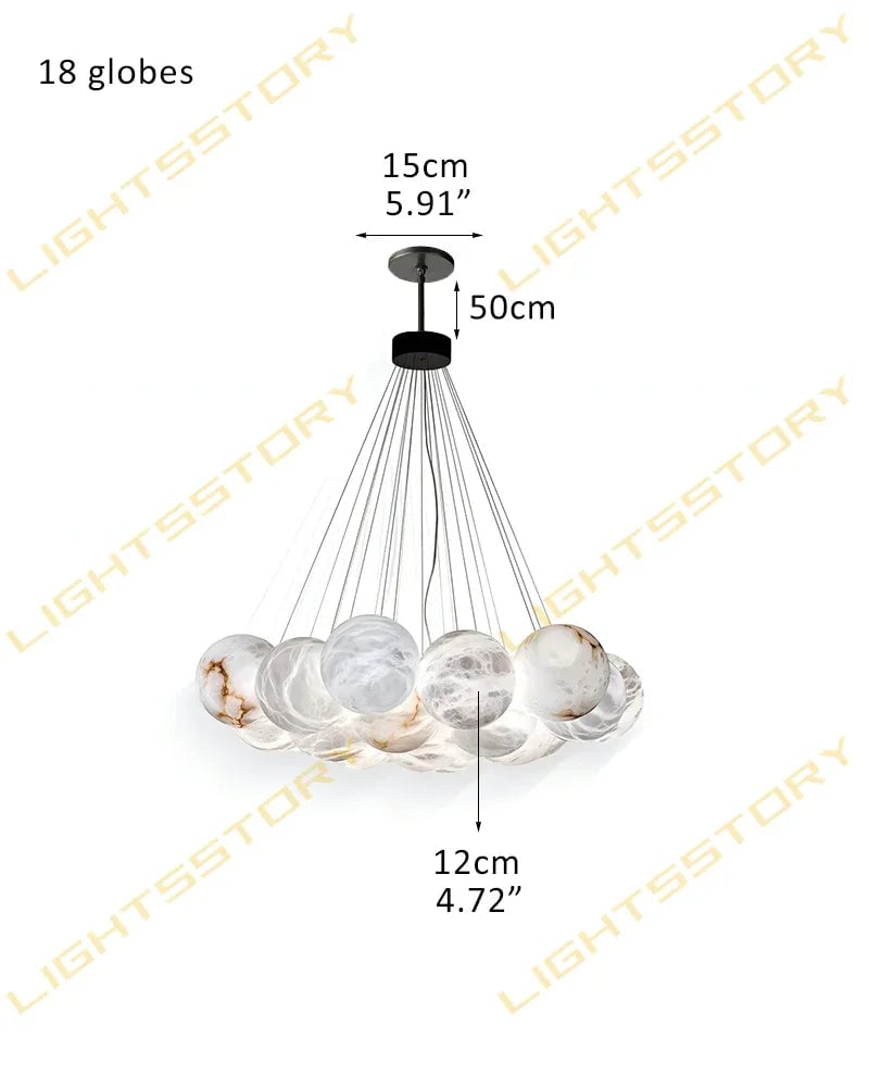 LightsStory Series Ethereal Chandelier | Cluster Globe Frosted Alabaster Globes with Marble-Finish Frame, Matte Marble-Finish for High Ceiling Entrances and Dining Spaces 18 light-D12cm D4.72" White + Black American Vintage chandelier lamp