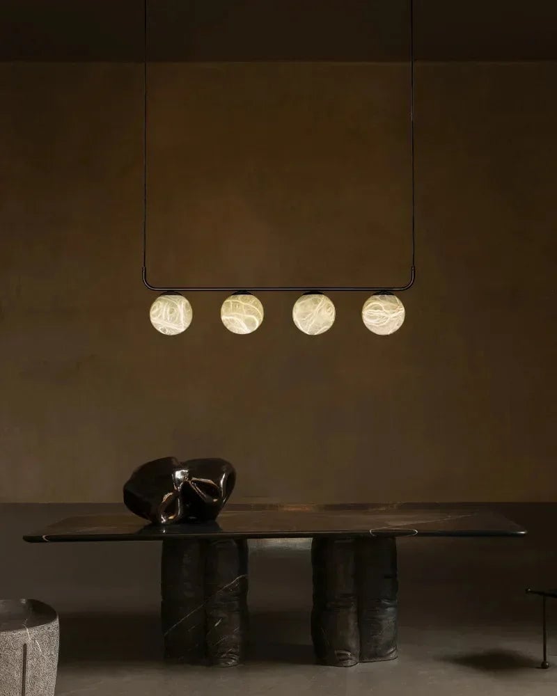 LightsStory Series Ethereal Chandelier | Cluster Globe Hand-Carved Natural Alabaster Stone, Antique Black Metal for Modern Dining Rooms and Entryways Modern Pendant lamp