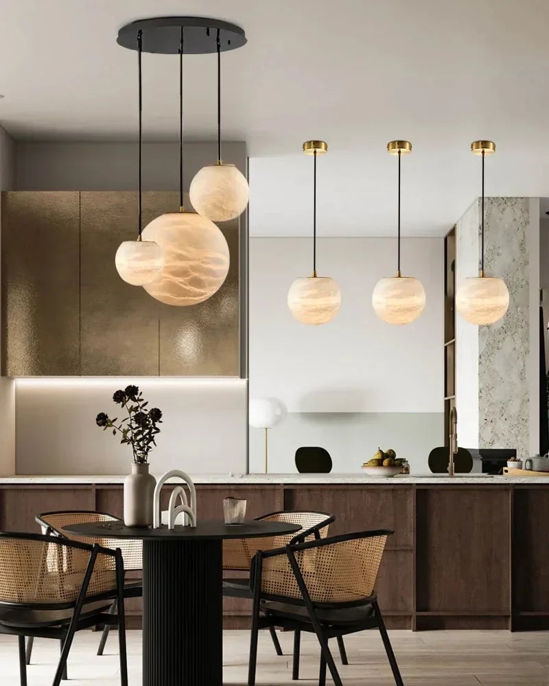 LightsStory Series Ethereal Chandelier | Cluster Sphere Natural Translucent Alabaster, Organic Matte Finish for Modern Living Rooms and Dining Areas Modern Pendant lamp