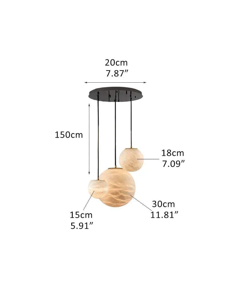 LightsStory Series Ethereal Chandelier | Cluster Sphere Natural Translucent Alabaster, Organic Matte Finish for Modern Living Rooms and Dining Areas 3-light-D15+D18+D30CM D5.9"+D7.09"+D11.81" White + Black Modern Pendant lamp