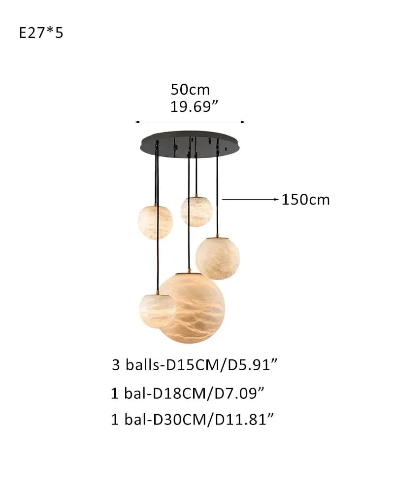 LightsStory Series Ethereal Chandelier | Cluster Sphere Natural Translucent Alabaster, Organic Matte Finish for Modern Living Rooms and Dining Areas White + Black Modern Pendant lamp