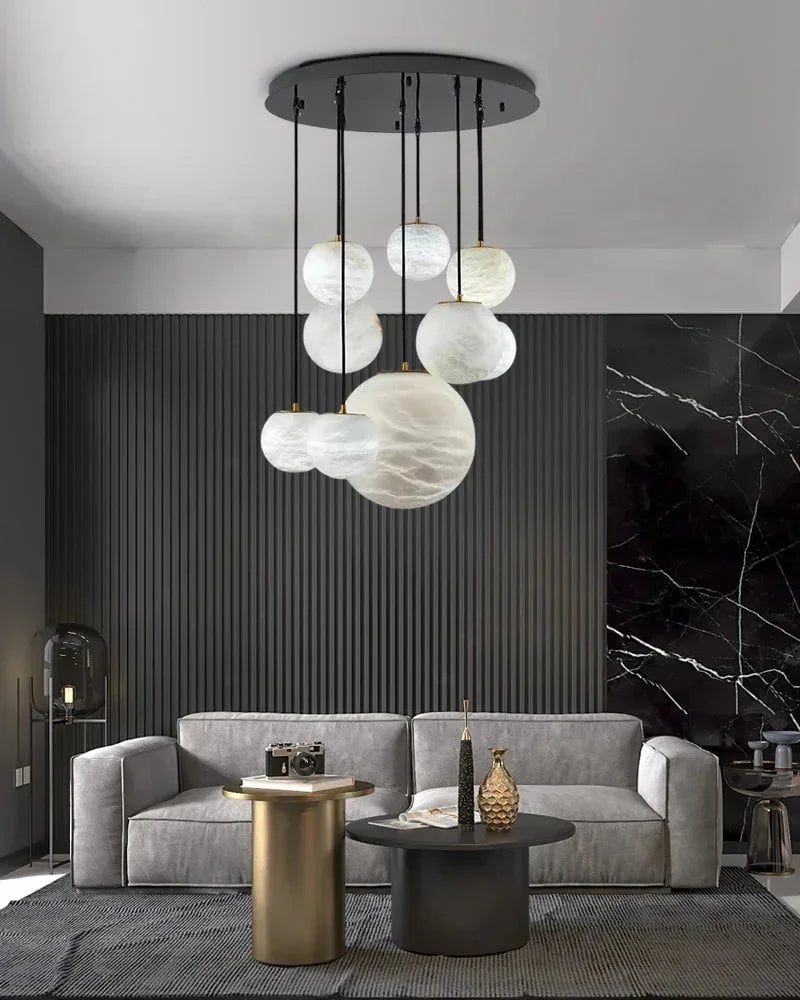 LightsStory Series Ethereal Chandelier | Cluster Sphere Natural Translucent Alabaster, Organic Matte Finish for Modern Living Rooms and Dining Areas Modern Pendant lamp