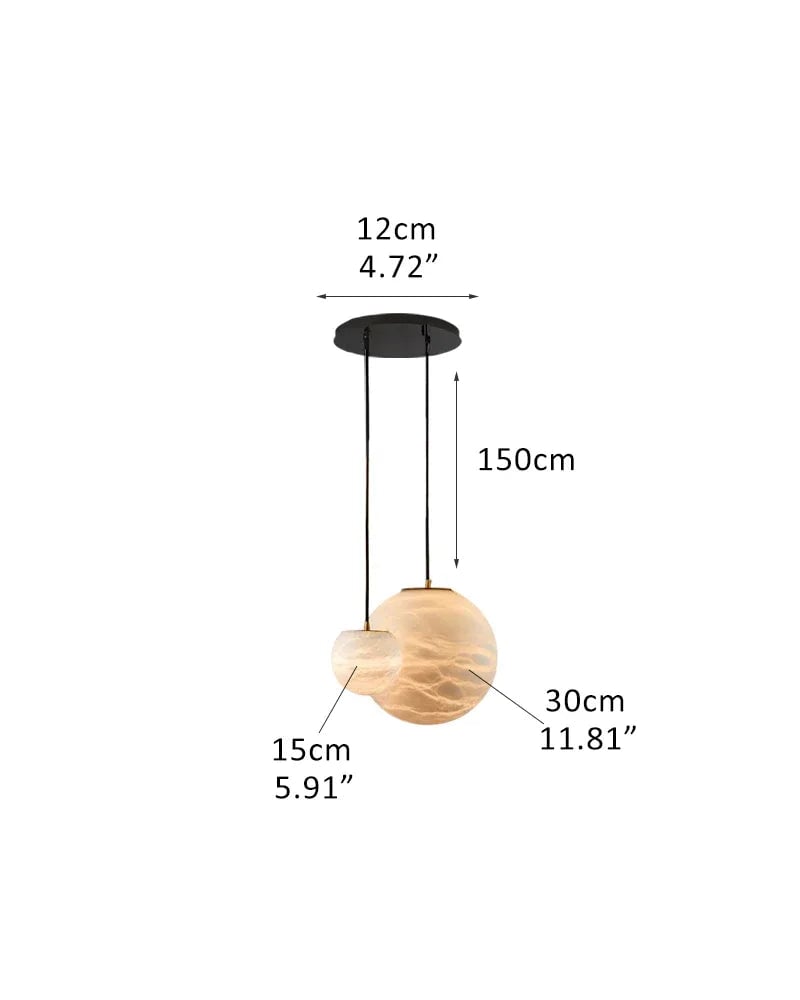 LightsStory Series Ethereal Chandelier | Cluster Sphere Natural Translucent Alabaster, Organic Matte Finish for Modern Living Rooms and Dining Areas 2-light-D15+D30CM D5.9"+D11.81" White + Black Modern Pendant lamp