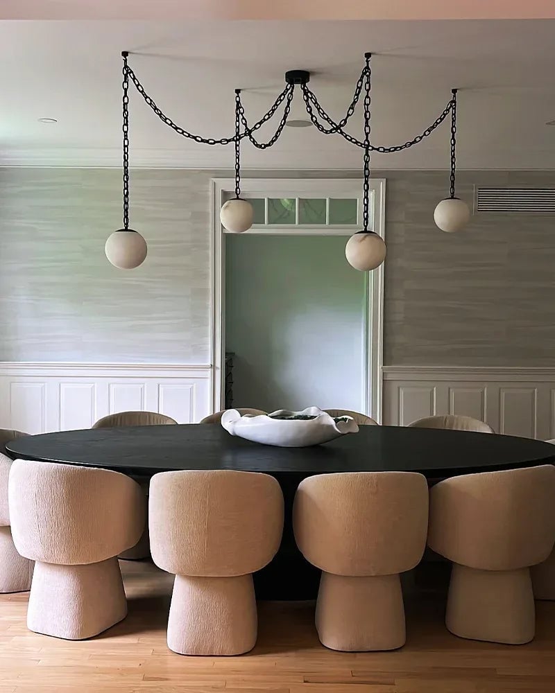 LightsStory Series Ethereal Chandelier | Globe Hand-Carved Natural Alabaster, Brass and Black finish for Grand staircases, high ceilings, and modern entryways Modern Pendant lamp