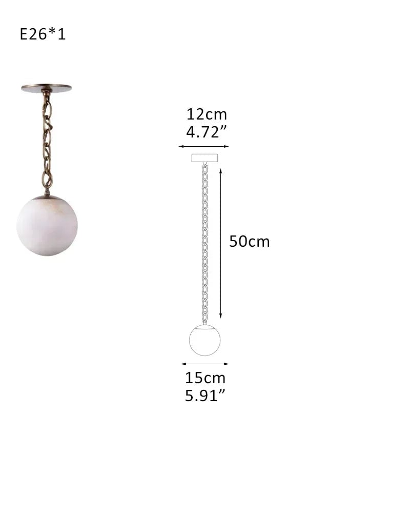 LightsStory Series Ethereal Chandelier | Globe Hand-Carved Natural Alabaster, Brass and Black finish for Grand staircases, high ceilings, and modern entryways Single-D15CM D5.91" White + Brass Chain Modern Pendant lamp