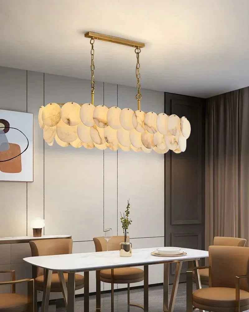 LightsStory Series Ethereal Chandelier | Multi-Tier Alabaster Hand-Carved Spanish White Alabaster, Lacquer Brass for Grand Foyers and Dining Rooms Modern Pendant lamp