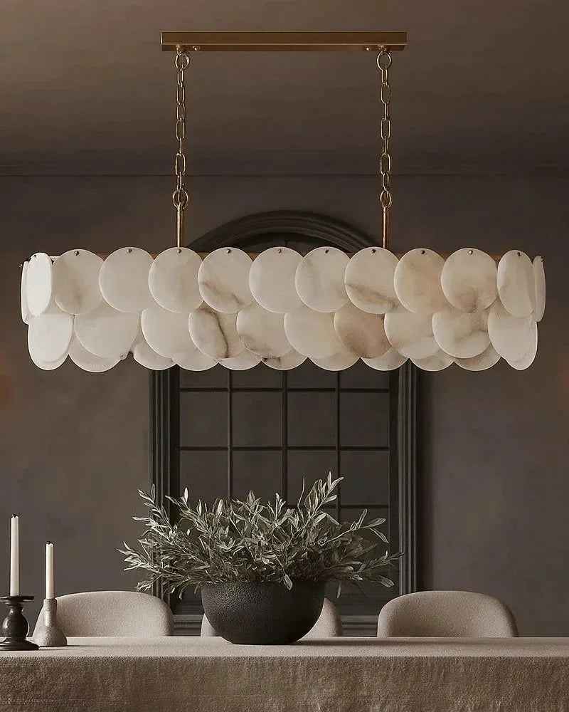 LightsStory Series Ethereal Chandelier | Multi-Tier Cascading Hand-Carved Spanish White Alabaster Shells, Solid Brass for Dining Rooms and Grand Foyers Modern Pendant lamp