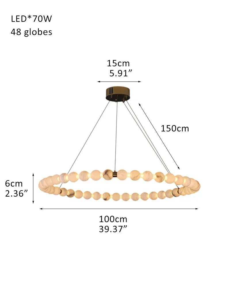 LightsStory Series Ethereal Chandelier | Single Ring Natural Spanish Alabaster, Gleaming Metallic for Spacious Lofts and Cozy Nooks 48 globes-L100*H6CM L40"*2" White + Gold Luxury Modern Chandelier
