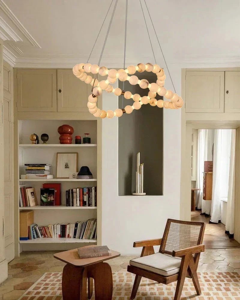 LightsStory Series Ethereal Chandelier | Single Ring Natural Spanish Alabaster, Gleaming Metallic for Spacious Lofts and Cozy Nooks Luxury Modern Chandelier