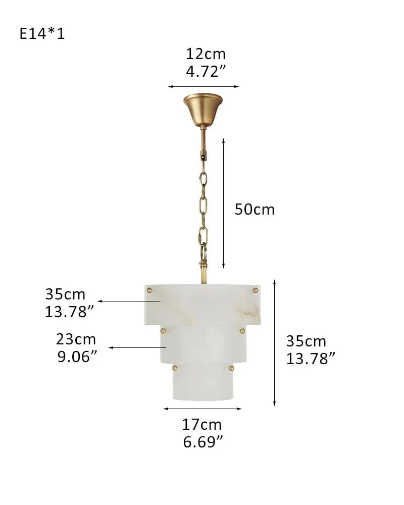 LightsStory Series Ethereal Chandelier | Triple Tier Alabaster Hand-carved natural alabaster with unique veining, Golden brass accents for Sophisticated dining rooms and cozy living spaces D25*W25*H35CM W10"*D10"*H14" White + Brass Modern Pendant lamp