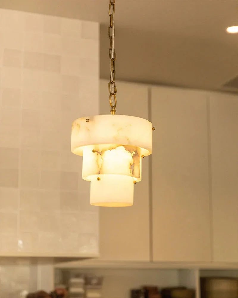 LightsStory Series Ethereal Chandelier | Triple Tier Alabaster Hand-carved natural alabaster with unique veining, Golden brass accents for Sophisticated dining rooms and cozy living spaces Modern Pendant lamp