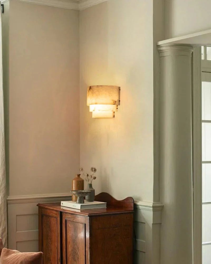 LightsStory Series Ethereal Chandelier | Triple Tier Alabaster Hand-carved natural alabaster with unique veining, Golden brass accents for Sophisticated dining rooms and cozy living spaces Modern Pendant lamp