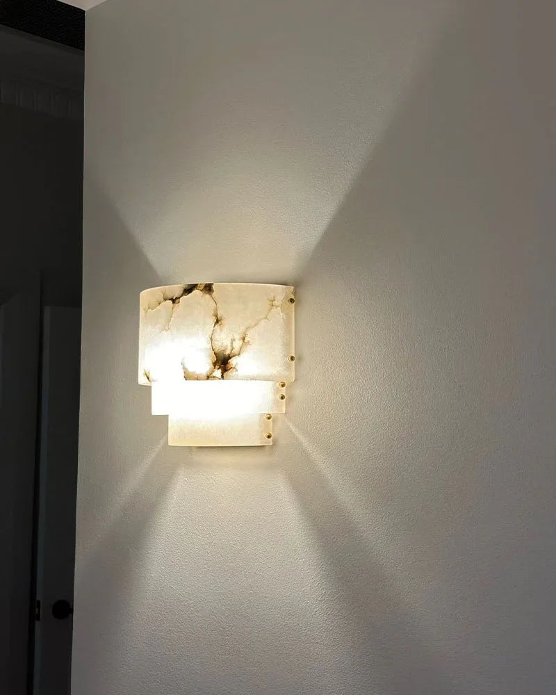 LightsStory Series Ethereal Chandelier | Triple Tier Alabaster Hand-carved natural alabaster with unique veining, Golden brass accents for Sophisticated dining rooms and cozy living spaces Modern Pendant lamp