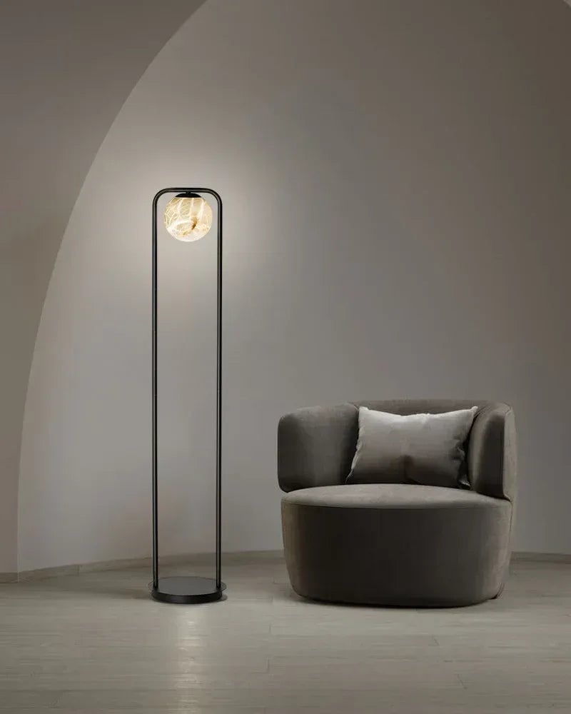 LightsStory Series Ethereal Floor Lamp | Adjustable Cluster Hand-Carved Natural Alabaster, Antique Black Iron for Living Rooms and Reading Nooks Modern Art Design Floor Lamp