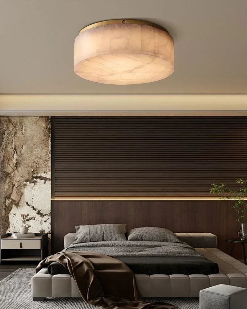 LightsStory Series Ethereal Flush Mount Ceiling Light | Round Alabaster Translucent calcite alabaster stone with durable copper metal, Polished Brass for Bedrooms, corridors, and living rooms Modern Ceiling lamp