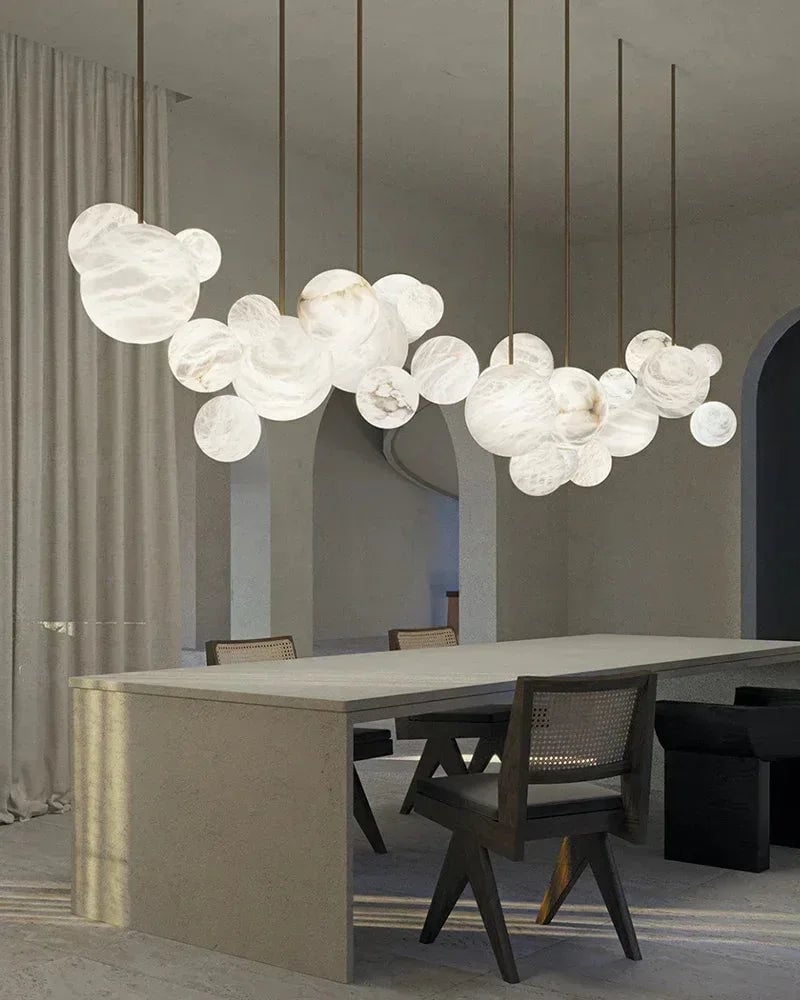 LightsStory Series Ethereal Pendant Light | Alabaster Globe Cluster Hand-Carved Natural Alabaster and Vintage Metal, Nordic Black and Gold finish for Dining Rooms and Kitchen Islands American chandelier