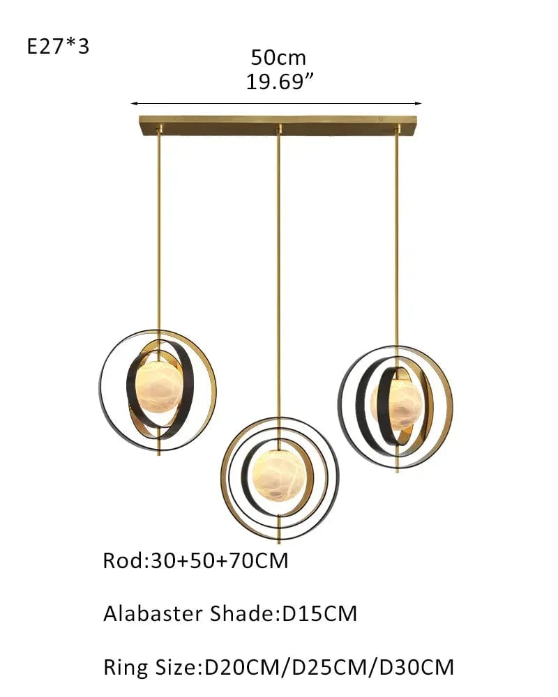LightsStory Series Ethereal Pendant Light | Celestial Moon-Inspired Sphere Hand-blown premium white alabaster, Gold and Bronze accents for Modern living rooms and dining areas 3 light-L70*W57*H71CM L28"*W23"*H28"-Linear Board Gold + White Modern Pendant lamp