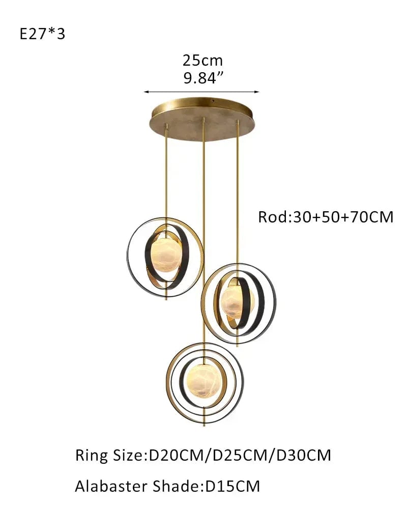 LightsStory Series Ethereal Pendant Light | Celestial Moon-Inspired Sphere Hand-blown premium white alabaster, Gold and Bronze accents for Modern living rooms and dining areas 3 light-L70*W57*H71CM L28"*W23"*H28"-Dome Board Gold + White Modern Pendant lamp
