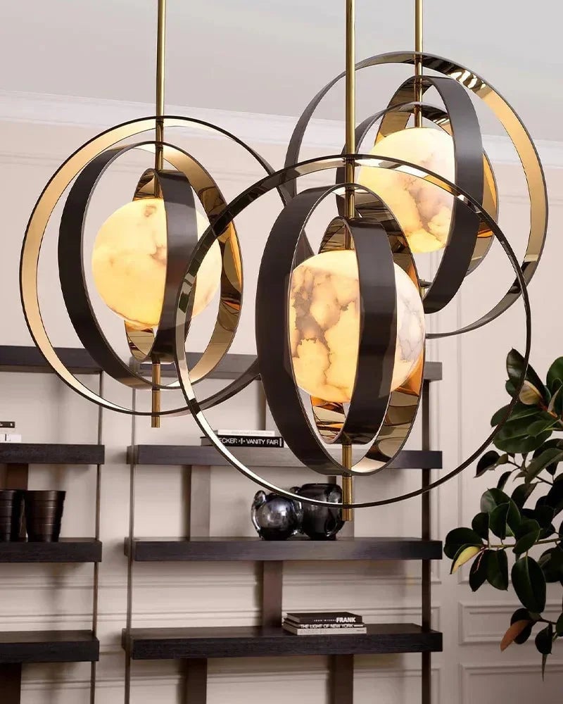 LightsStory Series Ethereal Pendant Light | Celestial Moon-Inspired Sphere Hand-blown premium white alabaster, Gold and Bronze accents for Modern living rooms and dining areas Modern Pendant lamp