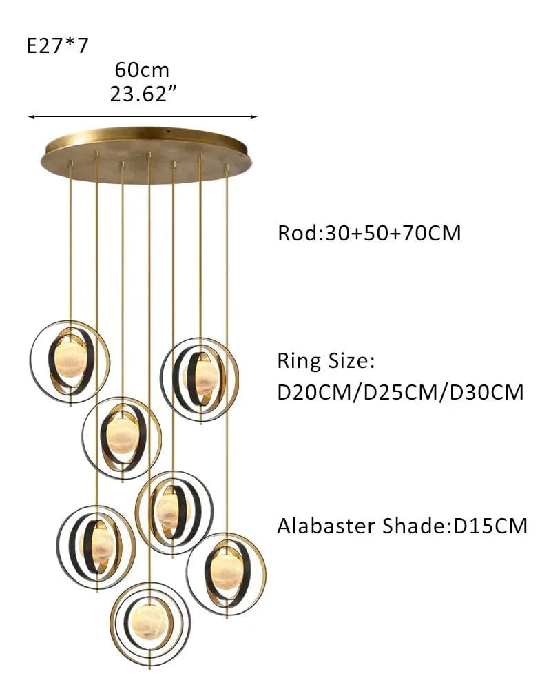 LightsStory Series Ethereal Pendant Light | Celestial Moon-Inspired Sphere Hand-blown premium white alabaster, Gold and Bronze accents for Modern living rooms and dining areas 7 light-L70*W57*H71CM L28"*W23"*H28"-Dome Board Gold + White Modern Pendant lamp