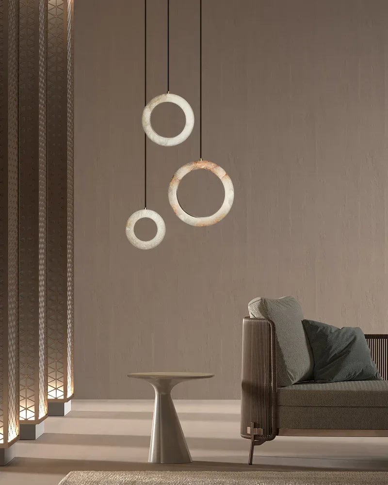LightsStory Series Ethereal Pendant Light | Circular Cluster Handcrafted Natural Marble and Alabaster, Antiqued Matte Gold and Copper for Grand Stairwells and Dining Rooms Modern Pendant lamp