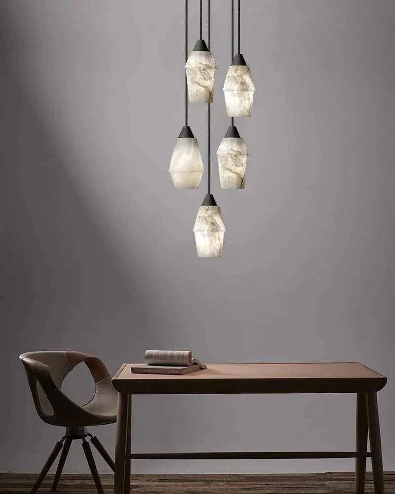 LightsStory Series Ethereal Pendant Light | Cluster Handcrafted Premium Natural Marble, Polished Black finish for Stairwells and Bedrooms Modern Pendant lamp