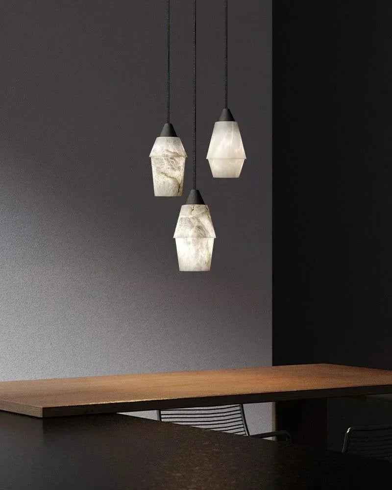 LightsStory Series Ethereal Pendant Light | Cluster Handcrafted Premium Natural Marble, Polished Black finish for Stairwells and Bedrooms Modern Pendant lamp