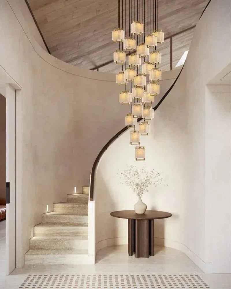LightsStory Series Ethereal Pendant Light | Cluster Suspension Hand-polished marble and alabaster with brass details, Rubbed Brass finish for Lobbies, hotels, and mansions Modern Pendant lamp
