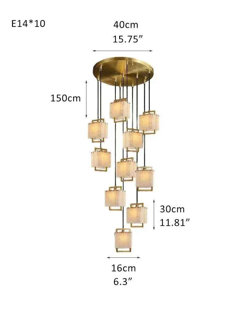 LightsStory Series Ethereal Pendant Light | Cluster Suspension Hand-polished marble and alabaster with brass details, Rubbed Brass finish for Lobbies, hotels, and mansions 10-Light-D16*H30CM D6.3*H11.81" White + Gold Modern Pendant lamp
