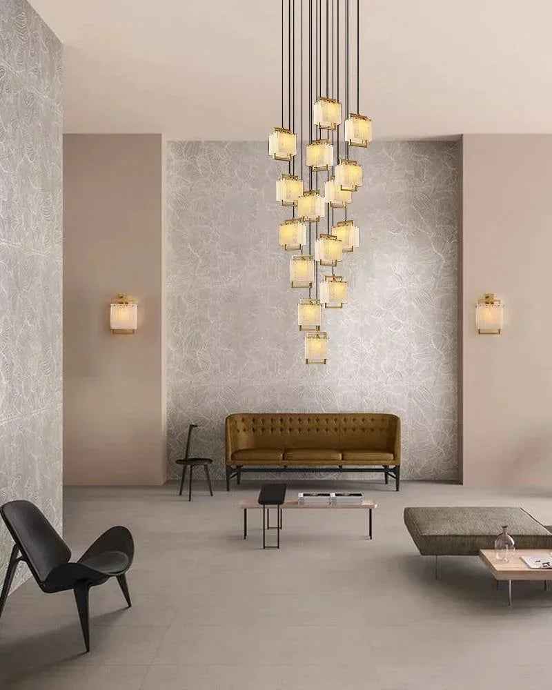 LightsStory Series Ethereal Pendant Light | Cluster Suspension Hand-polished marble and alabaster with copper and brass, Polished Brass for Grand Lobbies, Hotels, and Mansions Modern Pendant lamp