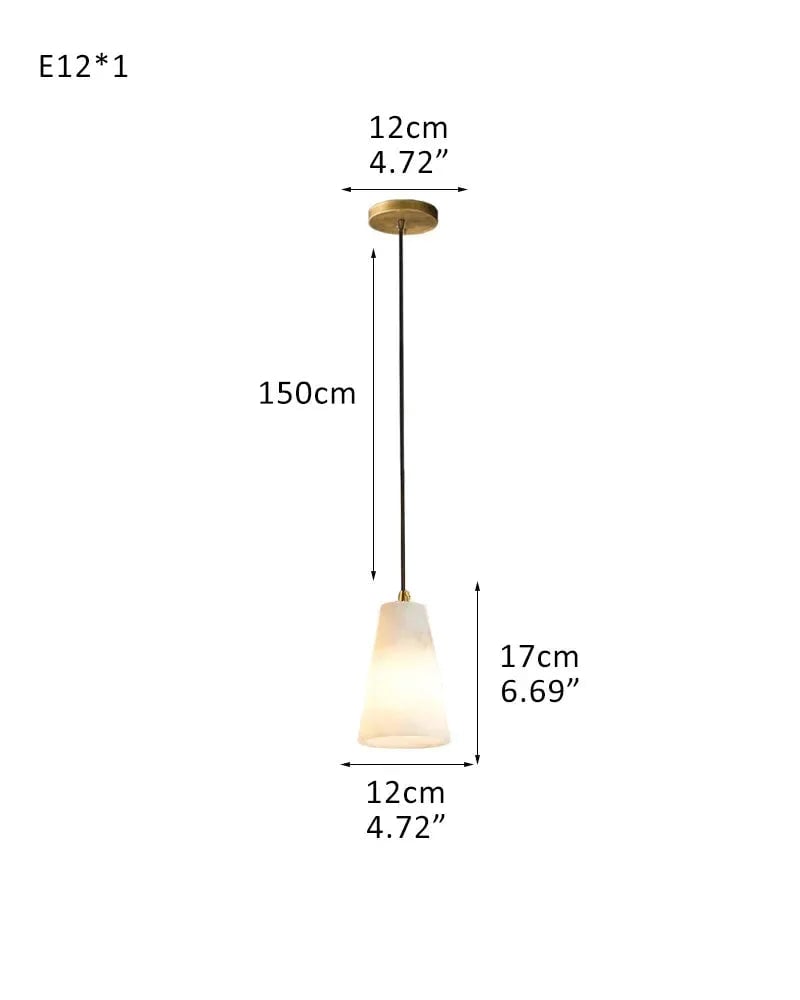 LightsStory Series Ethereal Pendant Light | Cone Hand-polished Spanish alabaster, Corrosion-resistant metal base for Kitchen islands, living rooms, bedrooms, and entryways 1-light-L12*H17CM L4.72"*H6.69" White + Brass Modern Pendant lamp