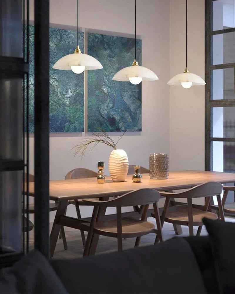 LightsStory Series Ethereal Pendant Light | Dome Natural Alabaster Stone with Brass Accents, Polished Brass finish for Kitchens, Bedrooms, and Open Living Spaces Modern Pendant lamp