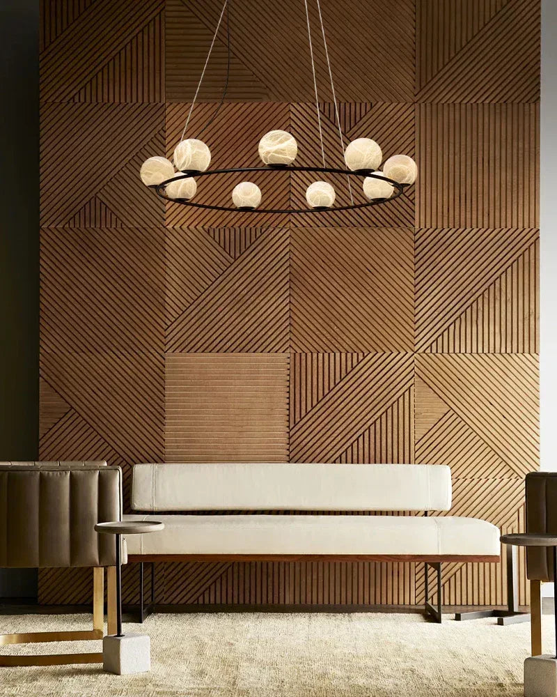 LightsStory Series Ethereal Pendant Light | Double Alabaster Globes Hand-Carved Natural Alabaster Stone, Lacquered Burnished Brass and Antique Black for Modern Dining Rooms and Entryways Modern Pendant lamp