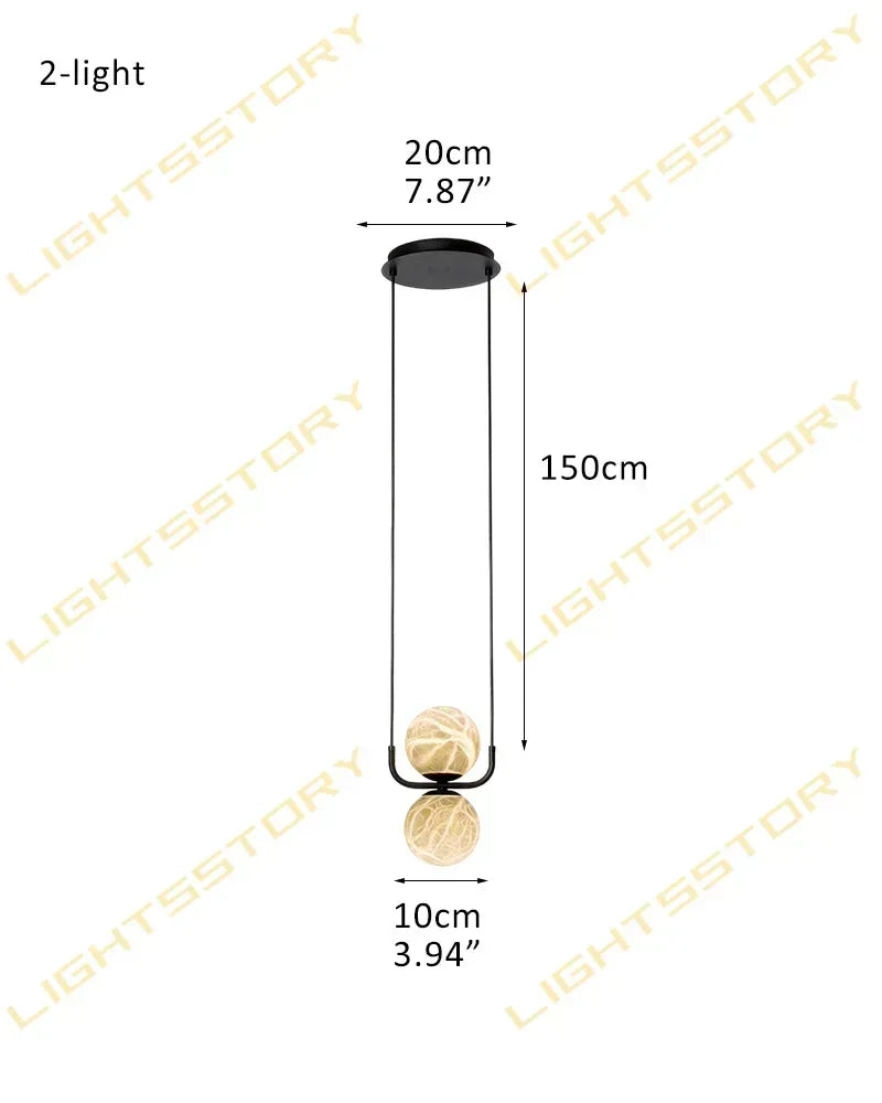 LightsStory Series Ethereal Pendant Light | Double Alabaster Globes Hand-Carved Natural Alabaster Stone, Lacquered Burnished Brass and Antique Black for Modern Dining Rooms and Entryways 2-light-D10cm D3.94"-Pendant Black Modern Pendant lamp