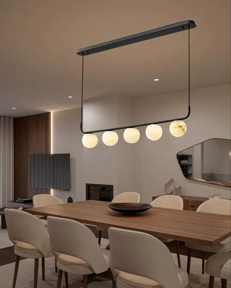 LightsStory Series Ethereal Pendant Light | Double Alabaster Globes Hand-Carved Natural Alabaster Stone, Lacquered Burnished Brass and Antique Black for Modern Dining Rooms and Entryways Modern Pendant lamp