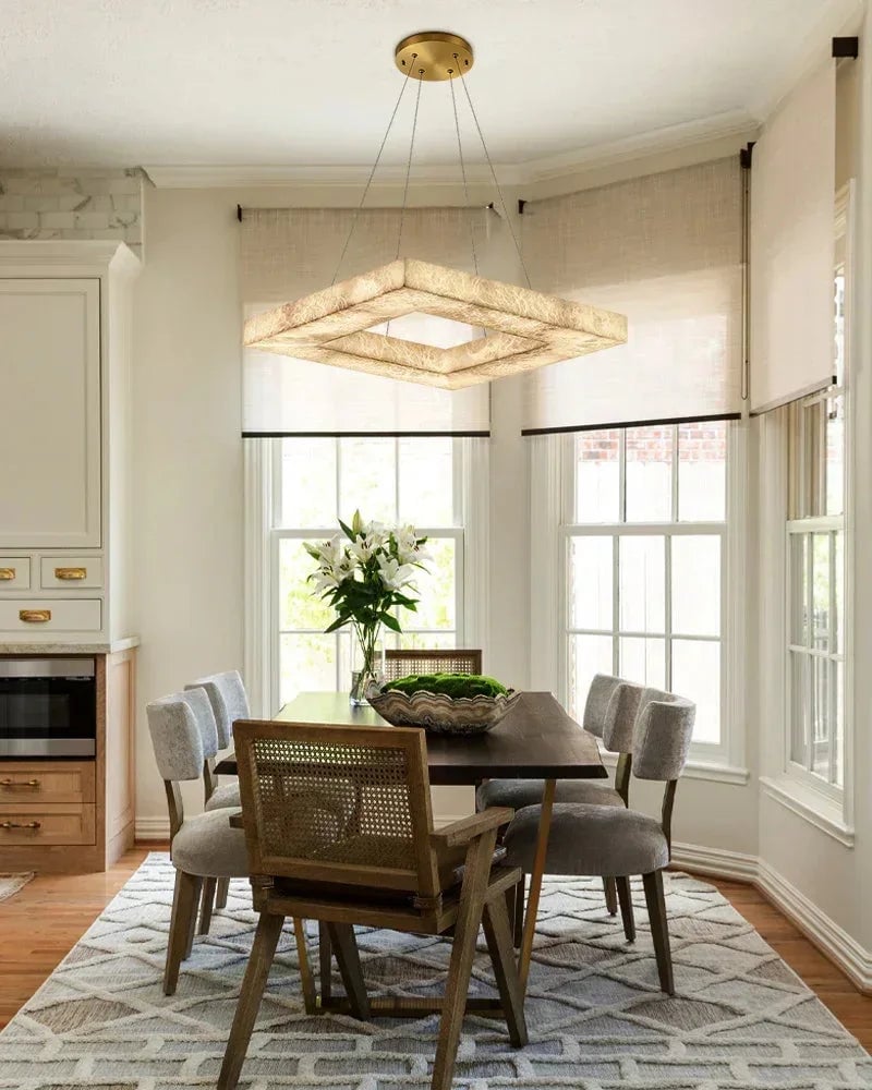 LightsStory Series Ethereal Pendant Light | Double/Triple Layered Solid Alabaster and Iron, Refined Metalwork for Kitchen Islands and Luxe Dining Spaces American Vintage chandelier lamp