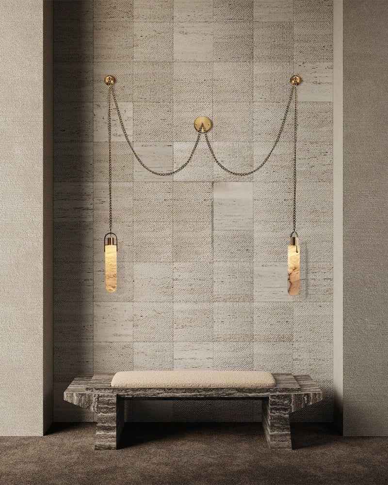 LightsStory Series Ethereal Pendant Light | Geometric Cluster Handmade Natural Mineral Alabaster Stone, Polished Brass finish for Bedrooms, hallways, and minimalist studios Modern Pendant lamp