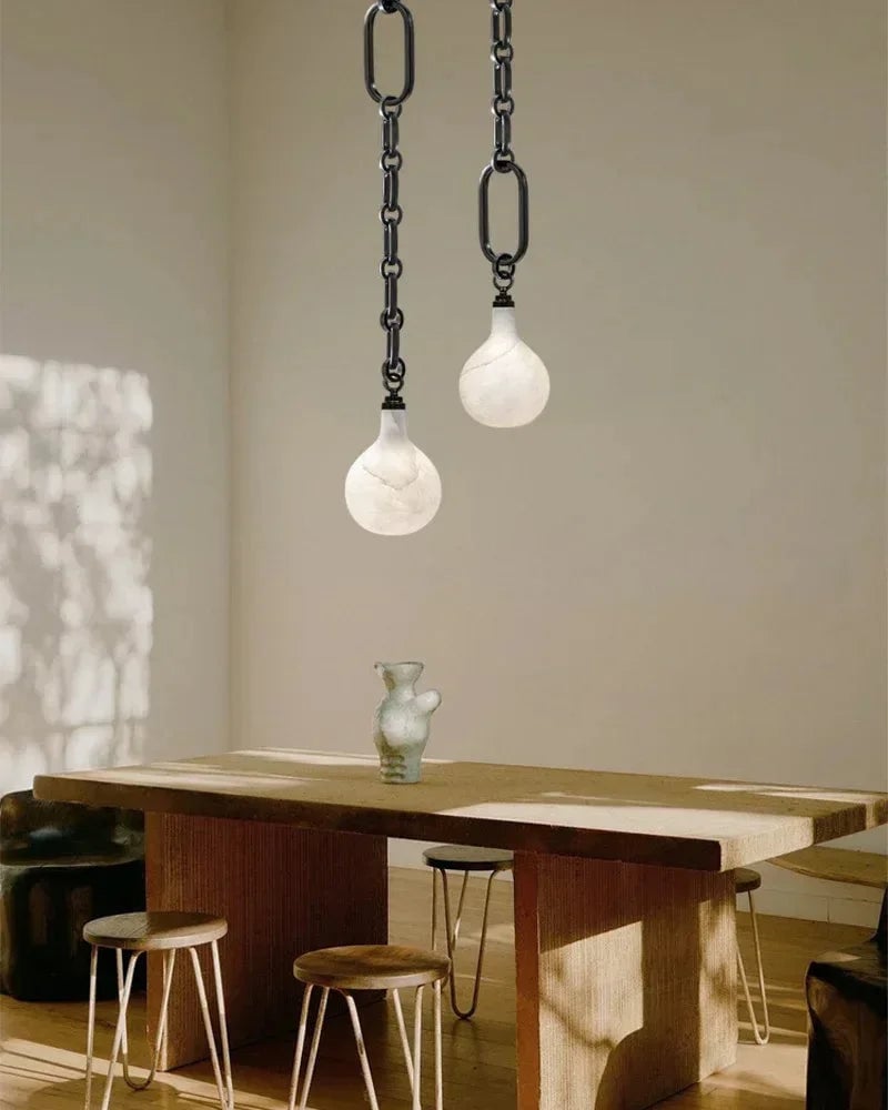 LightsStory Series Ethereal Pendant Light | Globe Genuine handblown alabaster, Brushed nickel and antique brass for Kitchen islands, bars, and entryways American chandelier