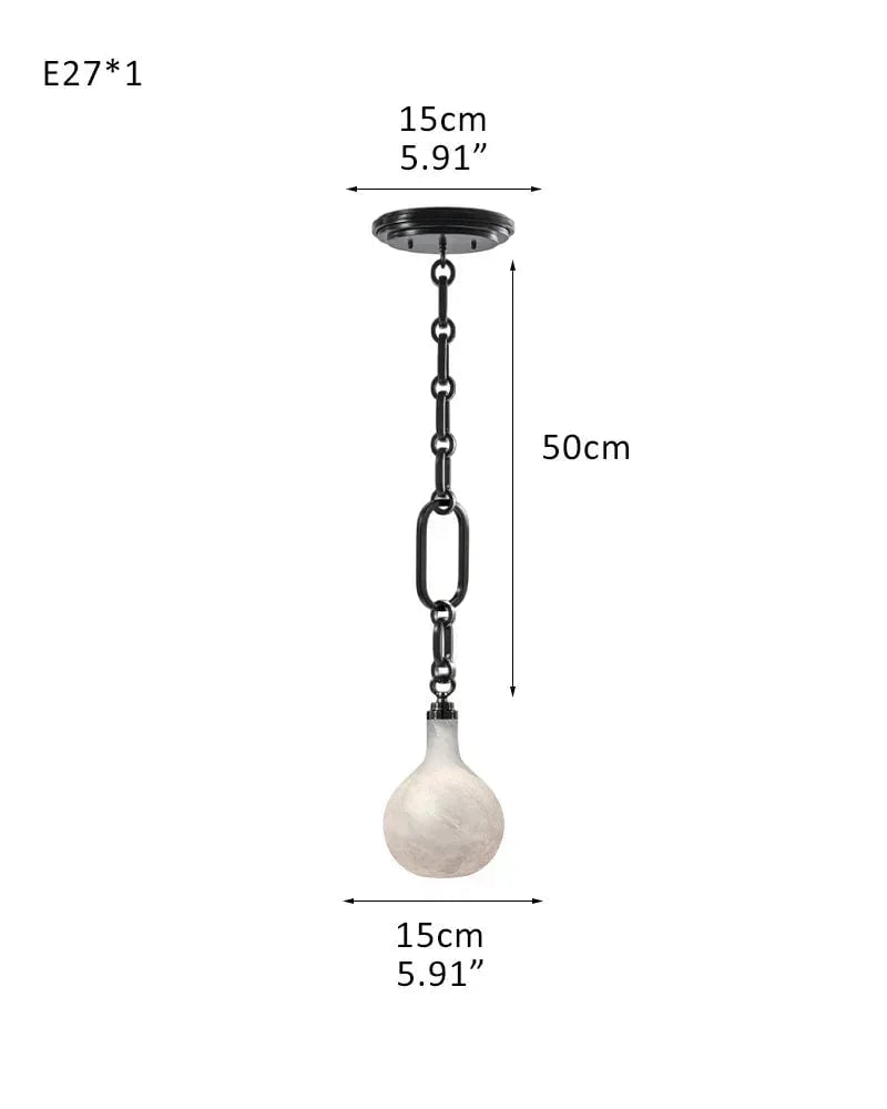 LightsStory Series Ethereal Pendant Light | Globe Genuine handblown alabaster, Brushed nickel and antique brass for Kitchen islands, bars, and entryways 1-light-D15cm D5.91" Black Chain + White American chandelier