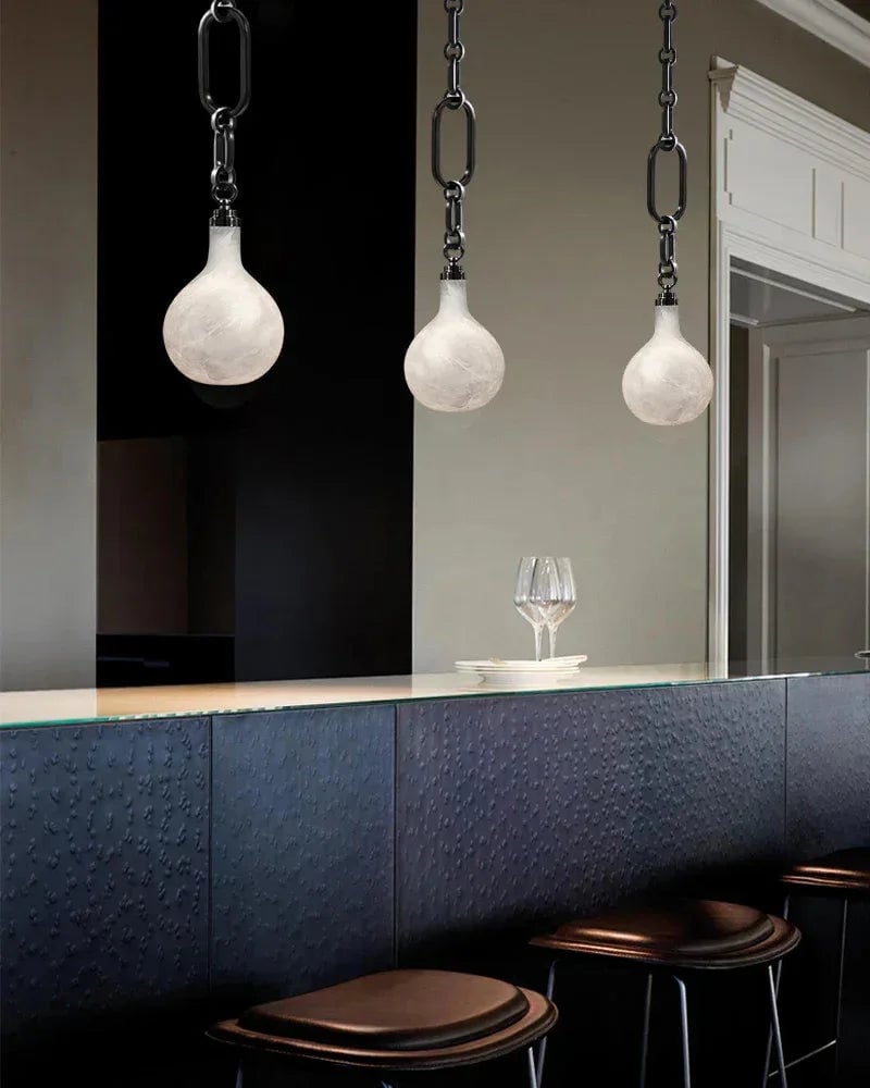 LightsStory Series Ethereal Pendant Light | Globe Genuine handblown alabaster, Brushed nickel and antique brass for Kitchen islands, bars, and entryways American chandelier