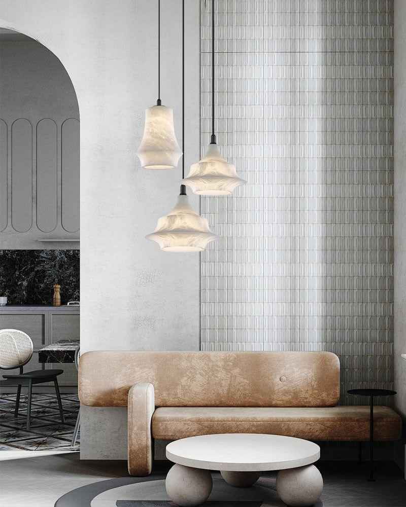 LightsStory Series Ethereal Pendant Light | Hand-carved Stone Hand-carved premium white alabaster, Modern Brass finish for Kitchen Islands and Dining Spaces Vintage Simple Hanging Lamp