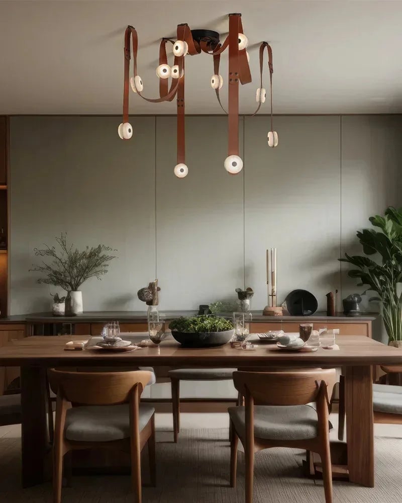 LightsStory Series Ethereal Pendant Light | Hanging Rope Lights Handcrafted white alabaster with fine leather straps, Natural Alabaster and Leather for Modern Living Spaces Modern Pendant lamp