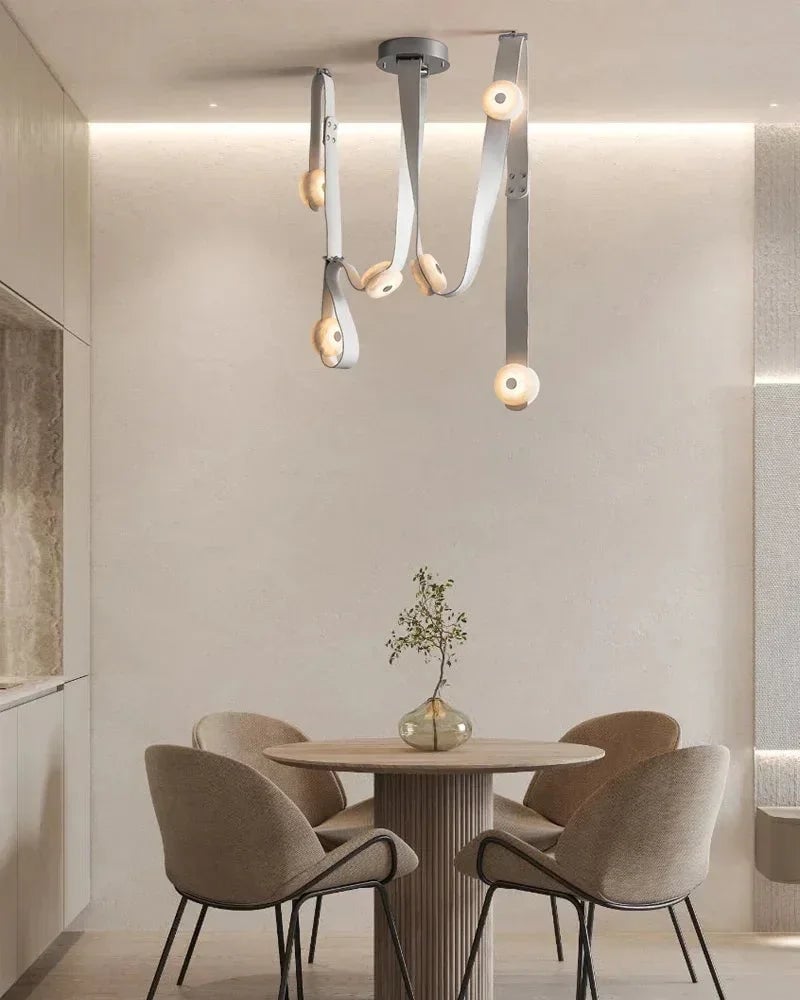 LightsStory Series Ethereal Pendant Light | Hanging Rope Lights Handcrafted white alabaster with fine leather straps, Natural Alabaster and Leather for Modern Living Spaces Modern Pendant lamp