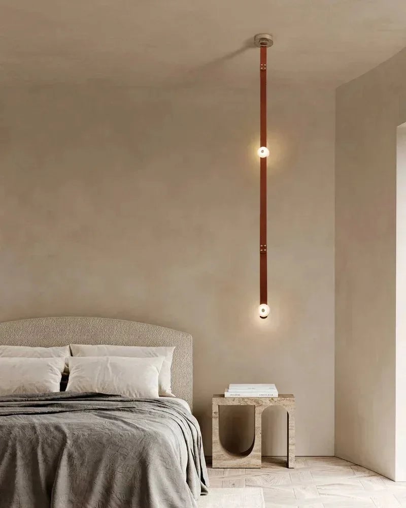 LightsStory Series Ethereal Pendant Light | Hanging Rope Lights Handcrafted white alabaster with fine leather straps, Natural Alabaster and Leather for Modern Living Spaces Modern Pendant lamp